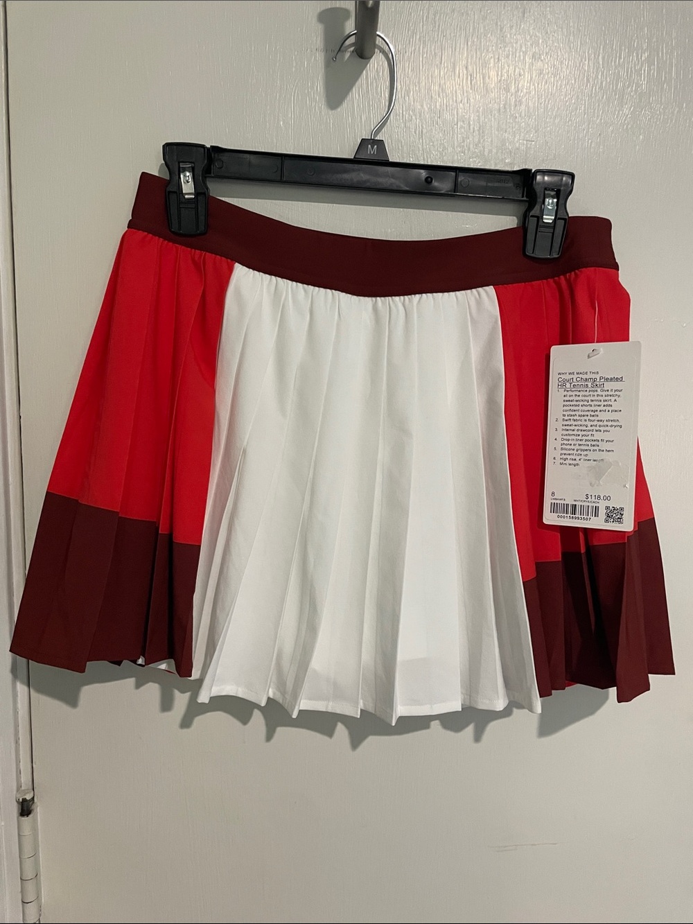 lululemon athletica court champ pleated Skirt in Red, Burgundy & White